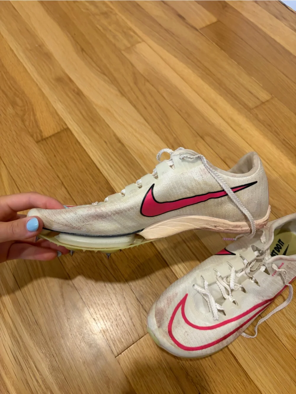Nike White & Pink Women's Athletic track spikes